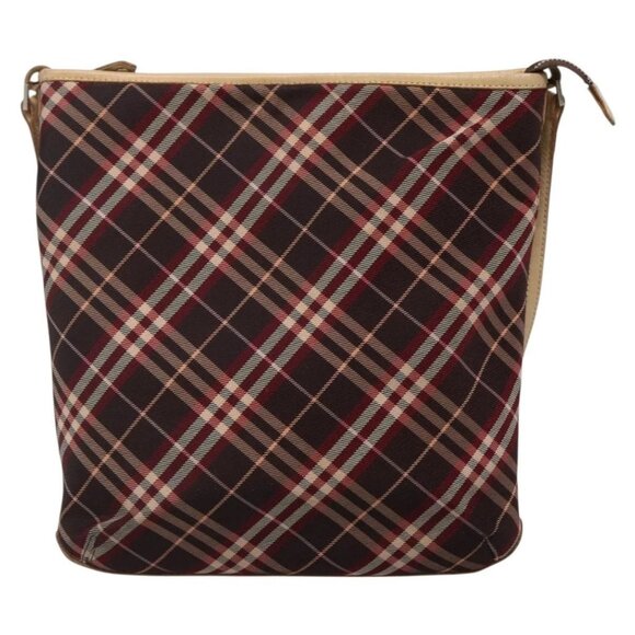 BURBERRY Nova Check Blue Label Shoulder Bag Canvas Red Silver Auth bs27656 - Picture 7 of 15